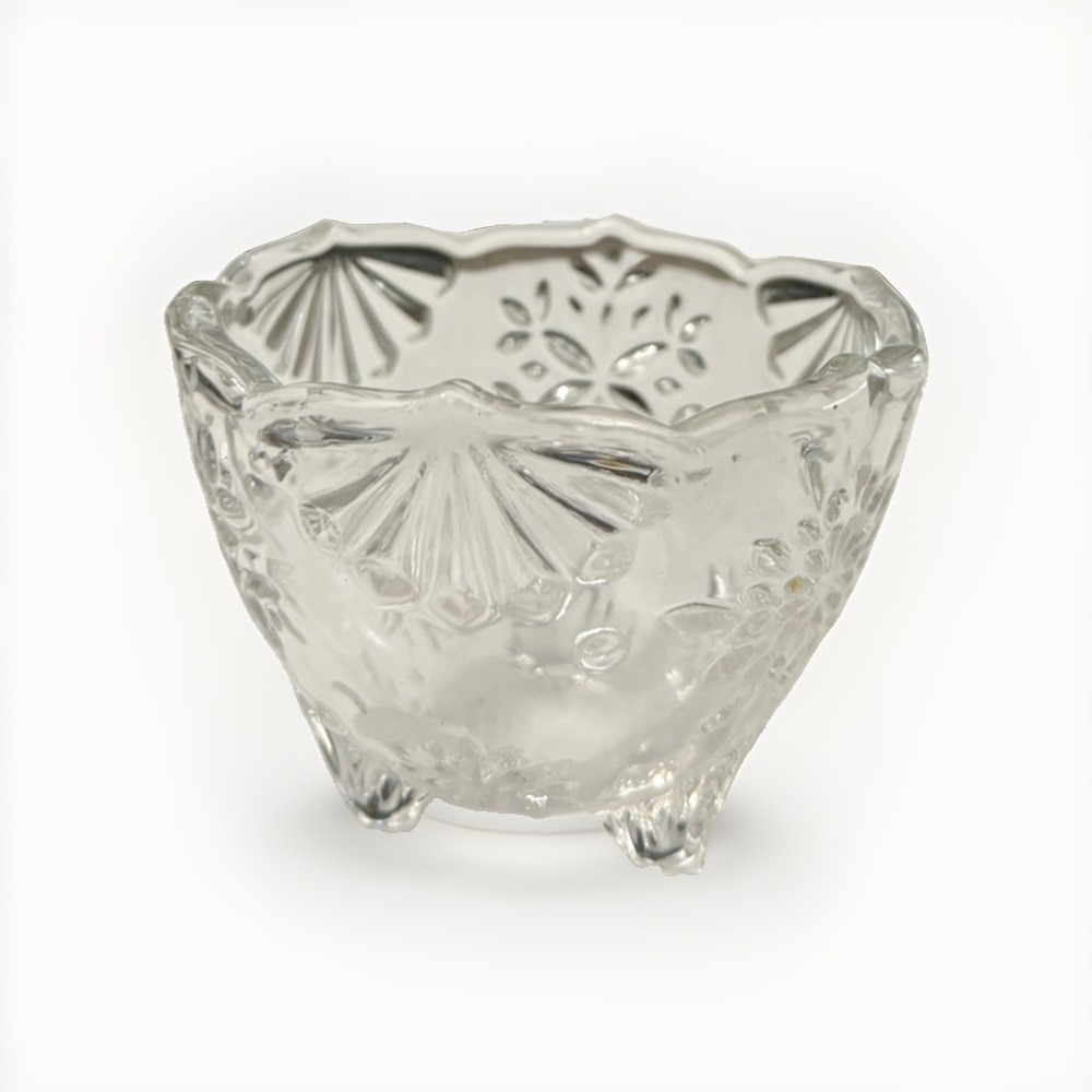 Vintage Mikasa Crystal Snowflake Tri-Footed Votive Candle Holder Bowl 3"